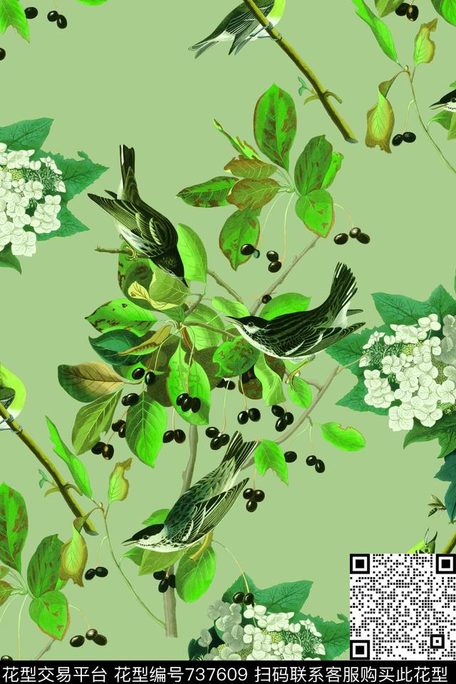 花朵花卉鸟数码印花华亿平台下载（图片编号: 737609） - 瓦栏（Walan）