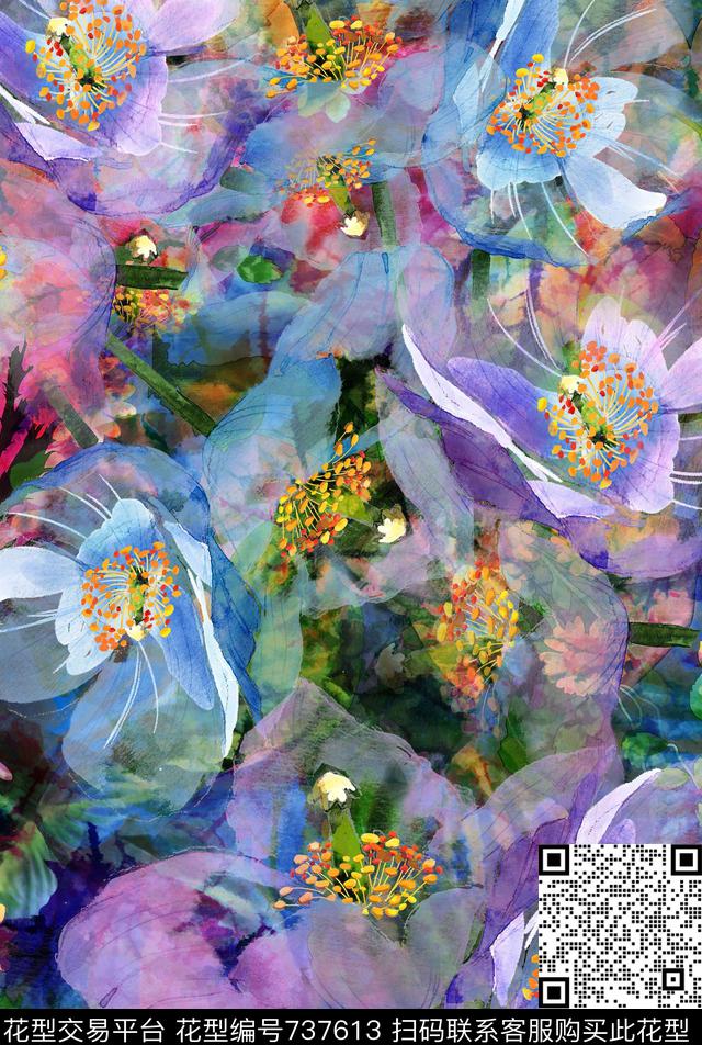 小碎花乱花手绘花绘数码印花华亿平台下载（图片编号: 737613） - 瓦栏（Walan）