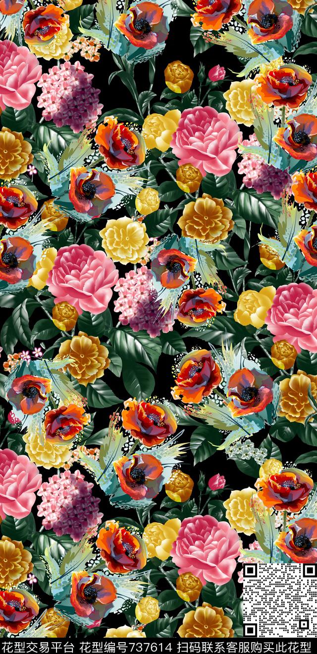 小碎花手绘花绘花卉数码印花华亿平台下载（图片编号: 737614） - 瓦栏（Walan）