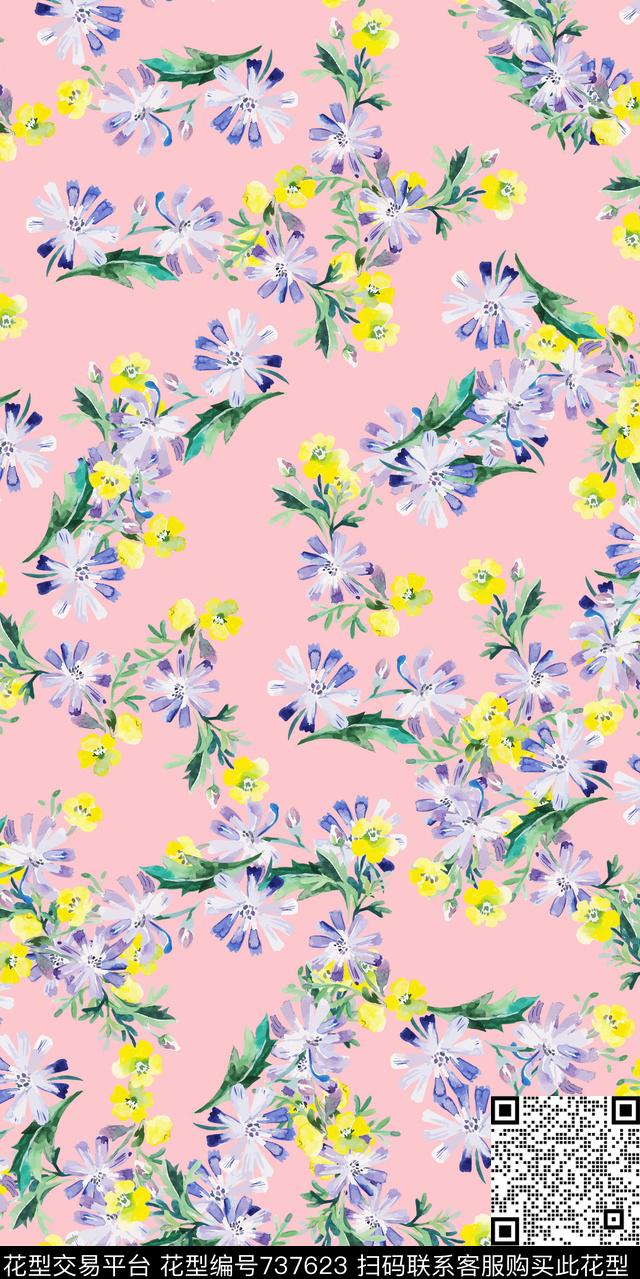小碎花传统印花花卉满版花数码印花华亿平台下载（图片编号: 737623） - 瓦栏（Walan）