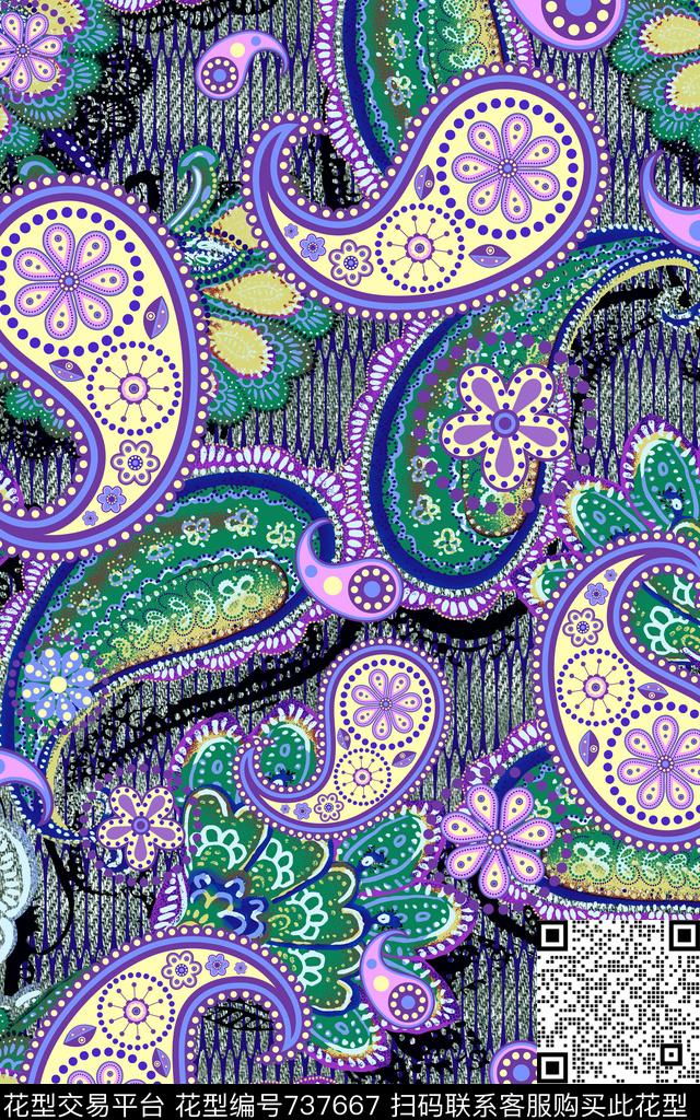 佩斯利牛仔布腰果数码印花华亿平台下载（图片编号: 737667） - 瓦栏（Walan）