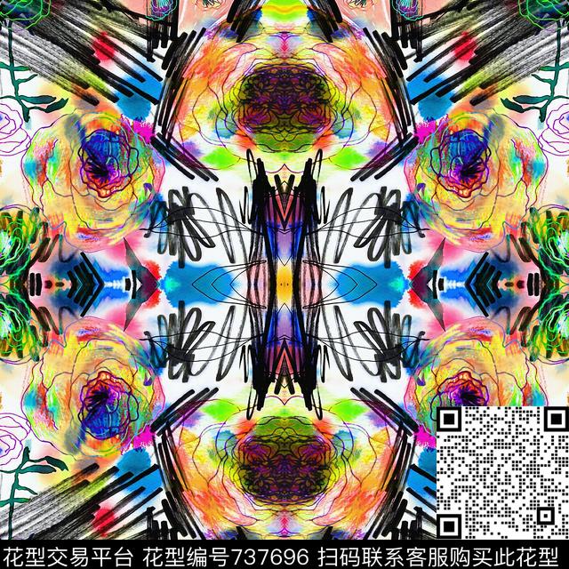 数码华亿平台花卉涂鸦数码印花华亿平台下载（图片编号: 737696） - 瓦栏（Walan）