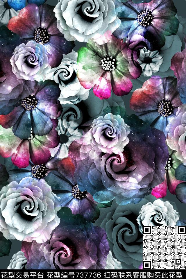 大花花卉花朵数码印花华亿平台下载（图片编号: 737736） - 瓦栏（Walan）