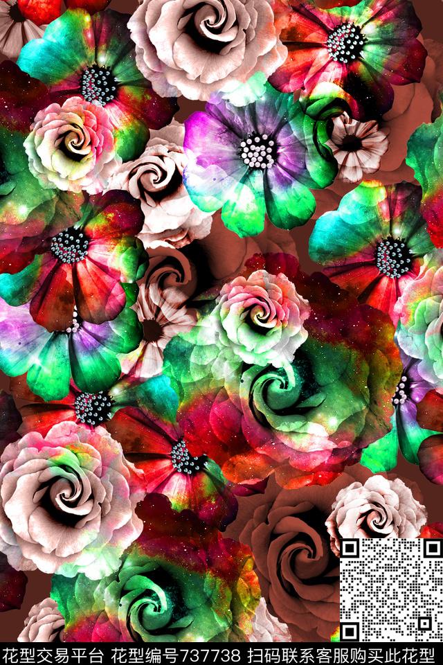 大花花卉花朵数码印花华亿平台下载（图片编号: 737738） - 瓦栏（Walan）