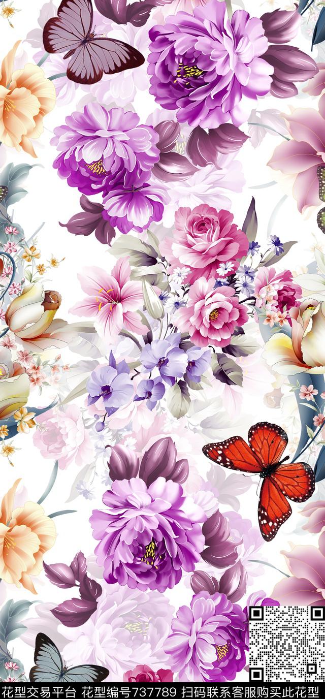 手绘花卉时尚纺织面料华亿平台手绘时尚花鸟VIP特区数码印花华亿平台下载（图片编号: 737789） - 瓦栏（Walan）