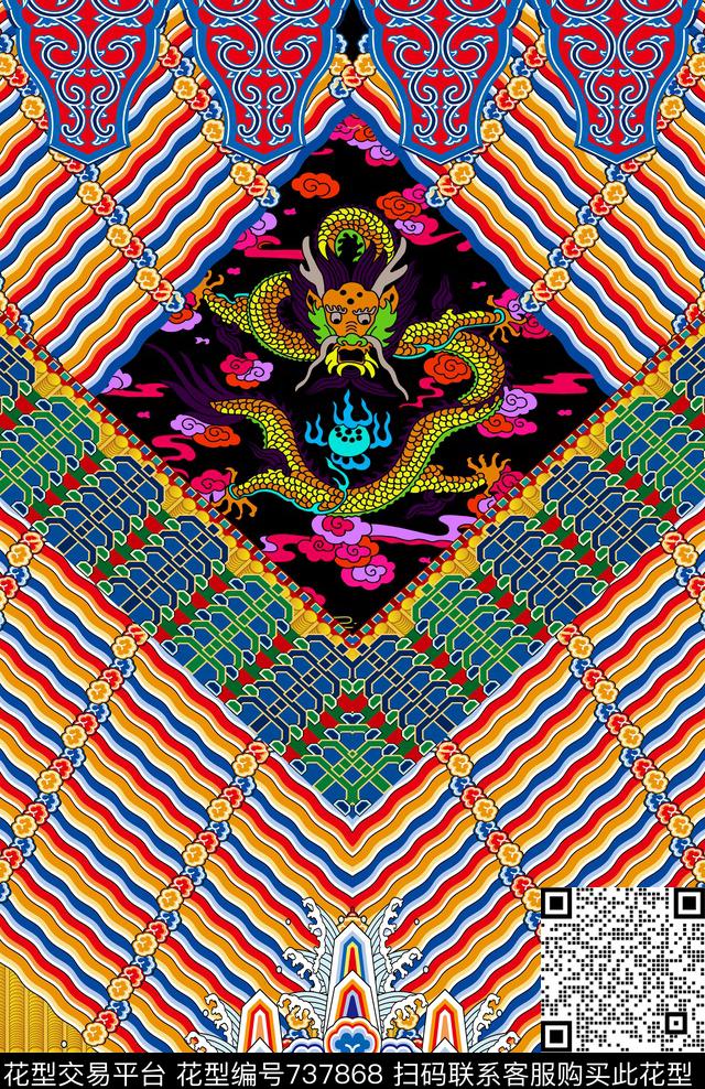 民族风中国风龙传统印花华亿平台下载（图片编号: 737868） - 瓦栏（Walan）
