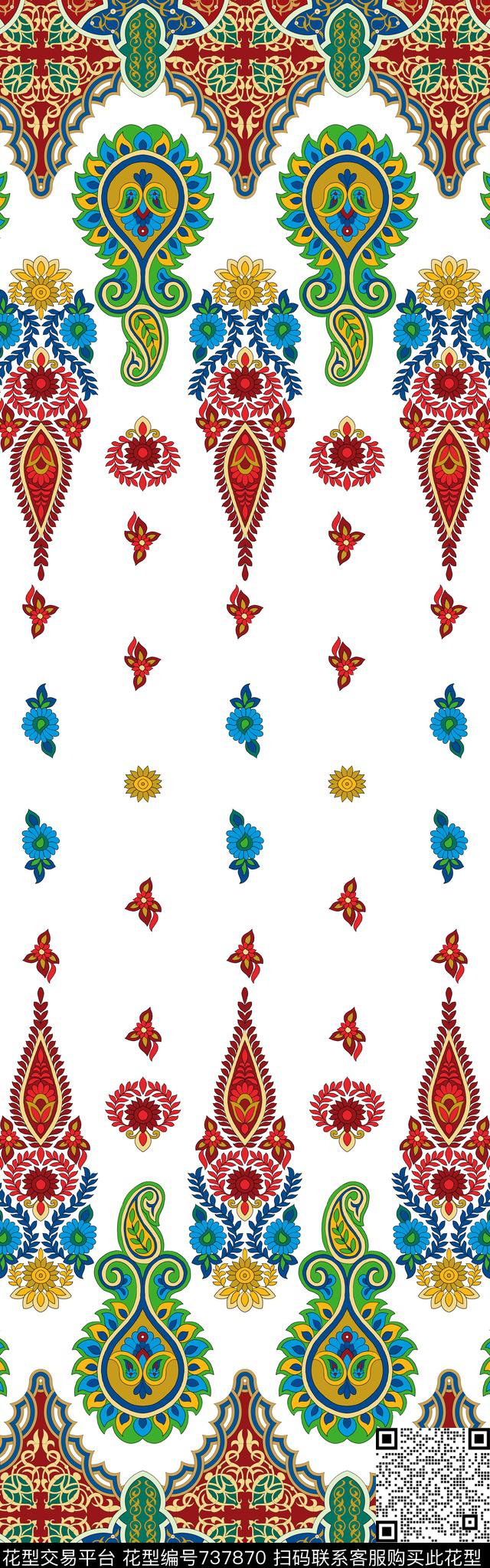 腰果花民族风双边定位传统印花华亿平台下载（图片编号: 737870） - 瓦栏（Walan）
