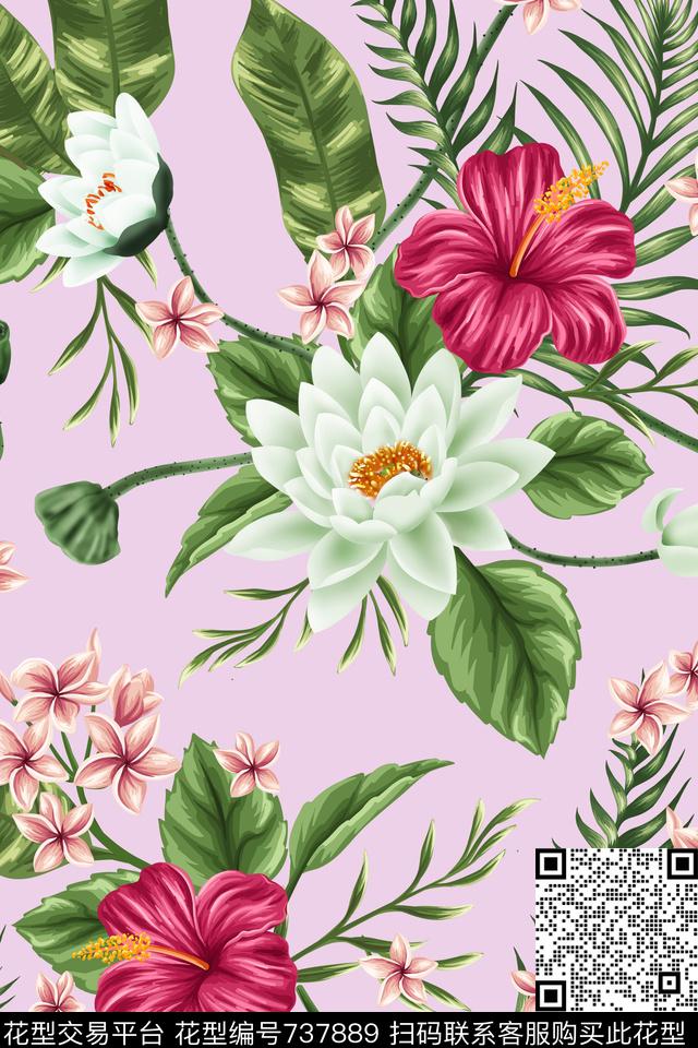 花朵荷花花卉数码印花华亿平台下载（图片编号: 737889） - 瓦栏（Walan）