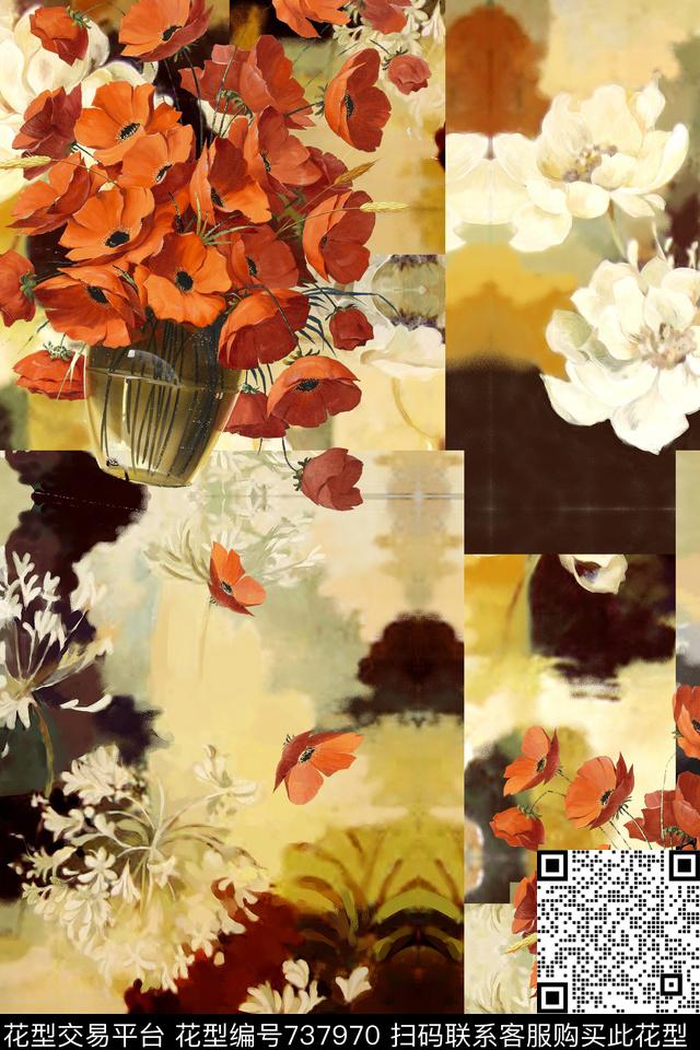 复古油画花卉数码印花华亿平台下载（图片编号: 737970） - 瓦栏（Walan）