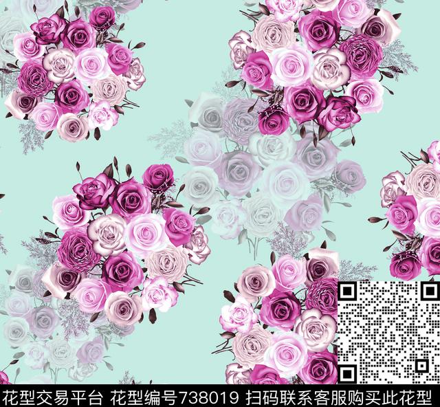 小碎花花瓣玫瑰数码印花华亿平台下载（图片编号: 738019） - 瓦栏（Walan）