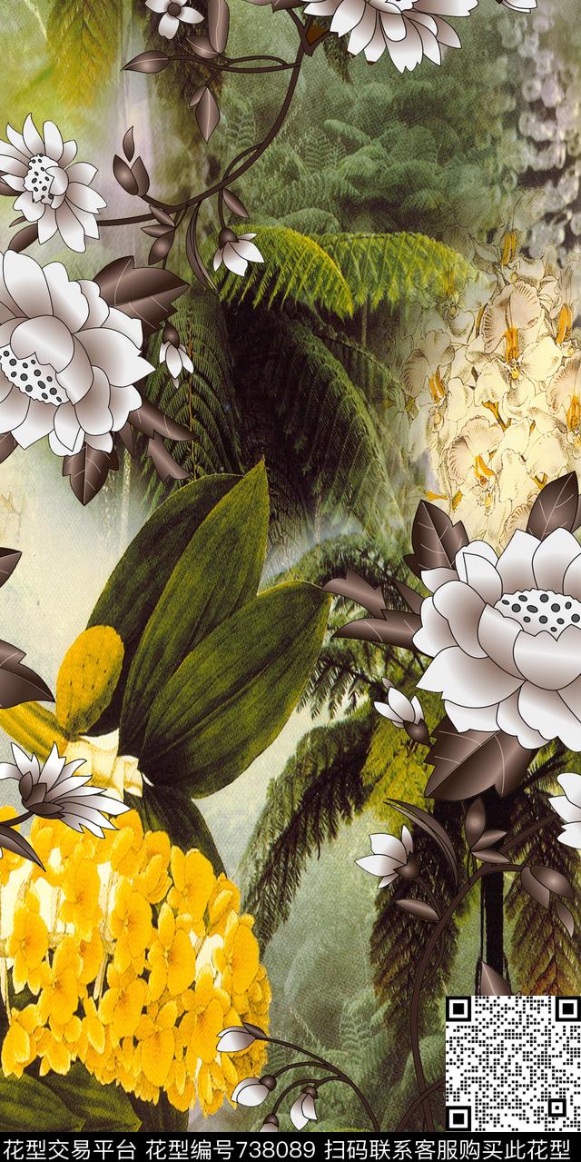 乱花花朵花卉数码印花华亿平台下载（图片编号: 738089） - 瓦栏（Walan）