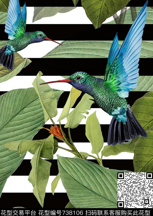 花卉花鸟热带植物数码印花华亿平台下载（图片编号: 738106） - 瓦栏（Walan）
