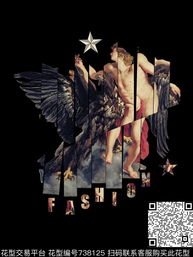 欧美复古斜切油画潮牌T恤定位印花VIP特区数码印花华亿平台下载（图片编号: 738125） - 瓦栏（Walan）