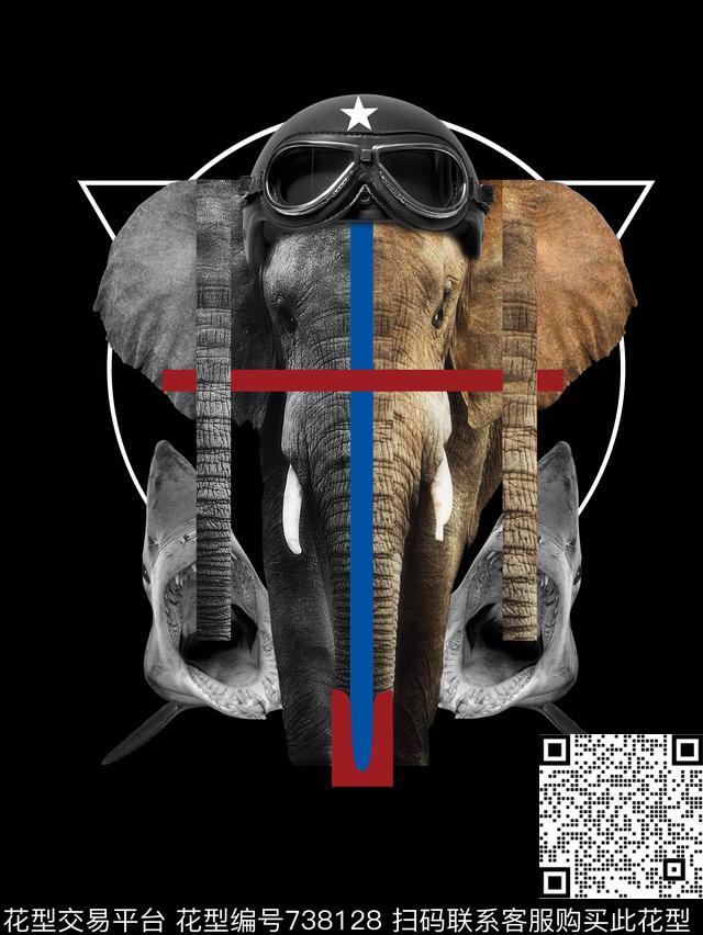 动物大象鲨鱼男装T恤VIP特区潮牌T恤定位印花数码印花华亿平台下载（图片编号: 738128） - 瓦栏（Walan）