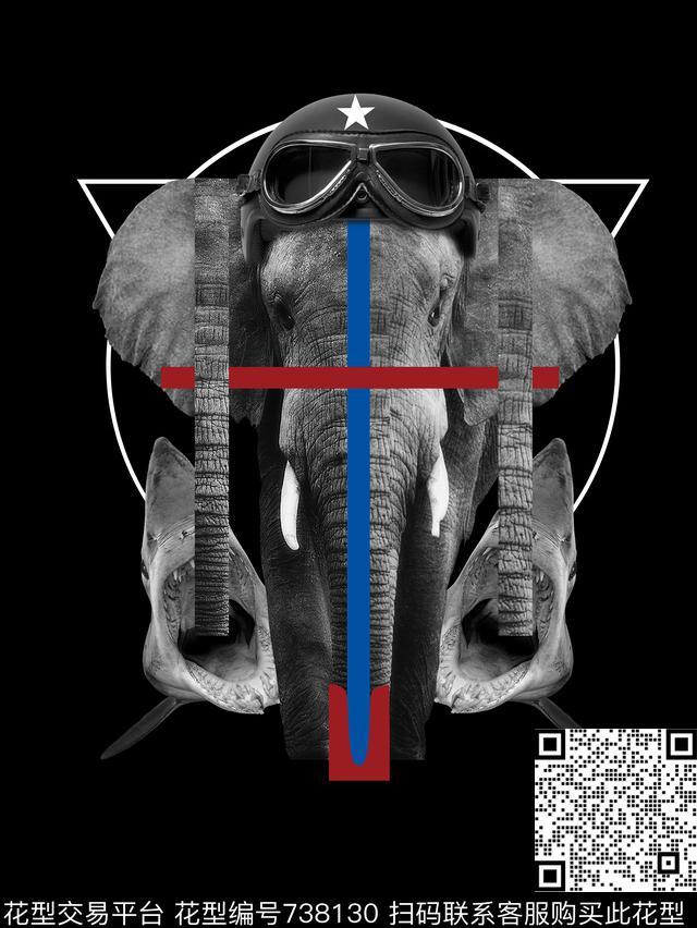 动物大象鲨鱼男装T恤VIP特区潮牌T恤定位印花数码印花华亿平台下载（图片编号: 738130） - 瓦栏（Walan）