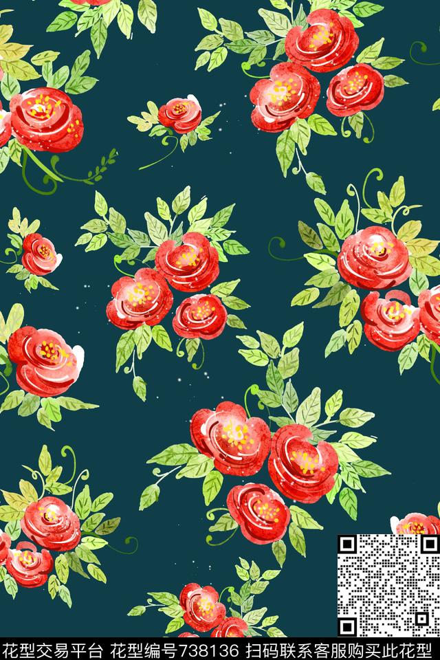 大花花朵花卉数码印花华亿平台下载（图片编号: 738136） - 瓦栏（Walan）