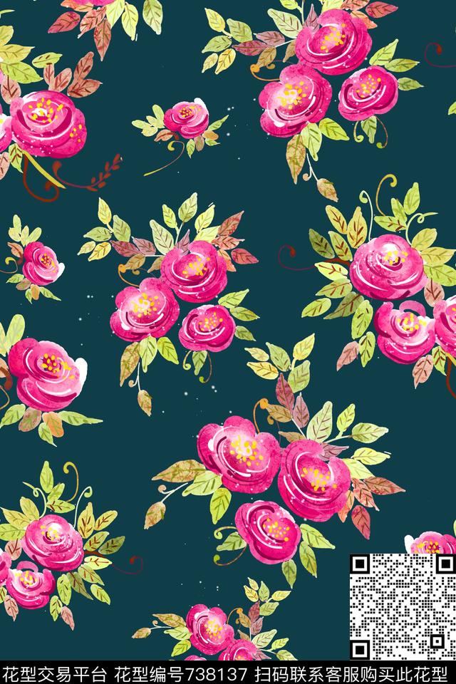 大花花朵花卉数码印花华亿平台下载（图片编号: 738137） - 瓦栏（Walan）