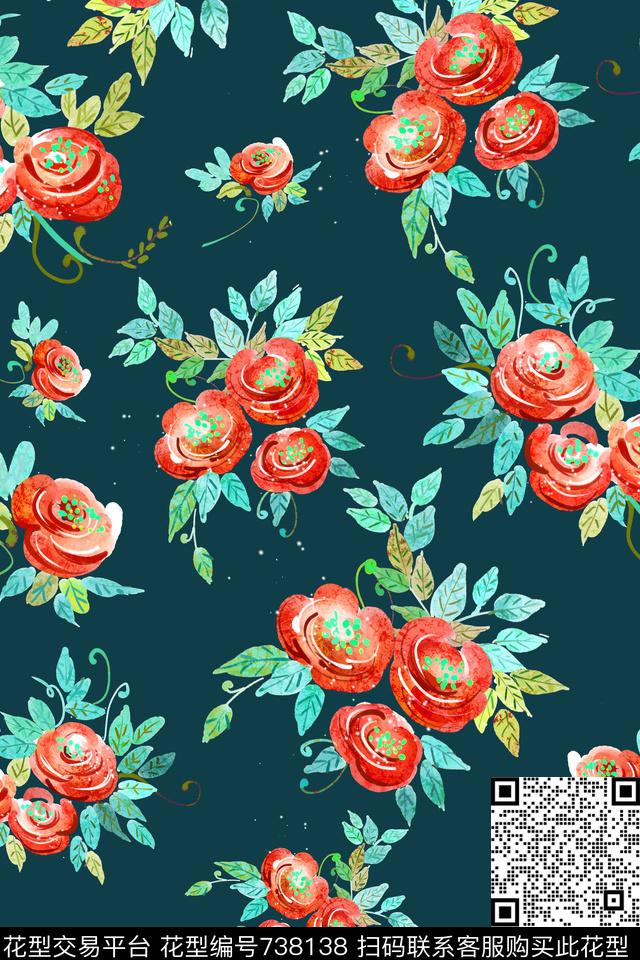 大花花朵花卉数码印花华亿平台下载（图片编号: 738138） - 瓦栏（Walan）