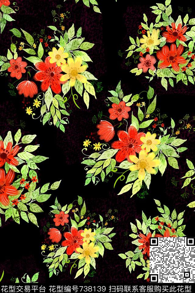大花花朵花卉数码印花华亿平台下载（图片编号: 738139） - 瓦栏（Walan）