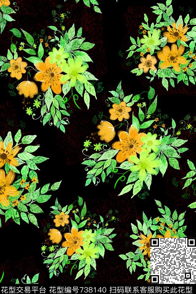 大花花朵花卉数码印花华亿平台下载（图片编号: 738140） - 瓦栏（Walan）