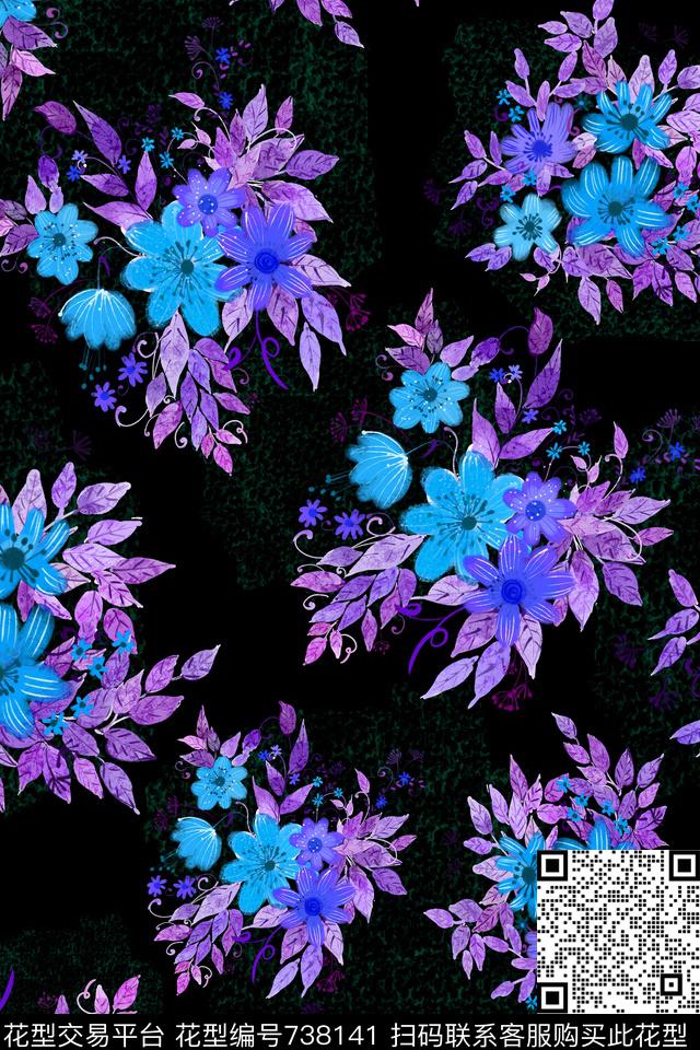 大花花朵花卉数码印花华亿平台下载（图片编号: 738141） - 瓦栏（Walan）
