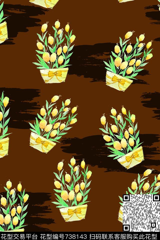 大花花朵花卉数码印花华亿平台下载（图片编号: 738143） - 瓦栏（Walan）