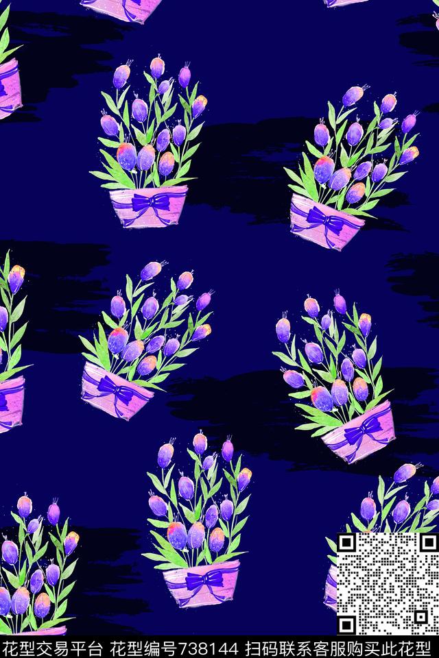 大花花朵花卉数码印花华亿平台下载（图片编号: 738144） - 瓦栏（Walan）