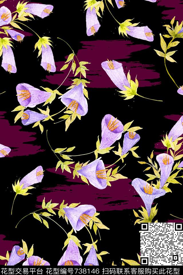 大花花朵花卉数码印花华亿平台下载（图片编号: 738146） - 瓦栏（Walan）