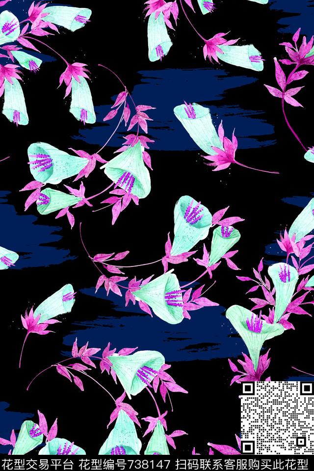 大花花朵花卉数码印花华亿平台下载（图片编号: 738147） - 瓦栏（Walan）