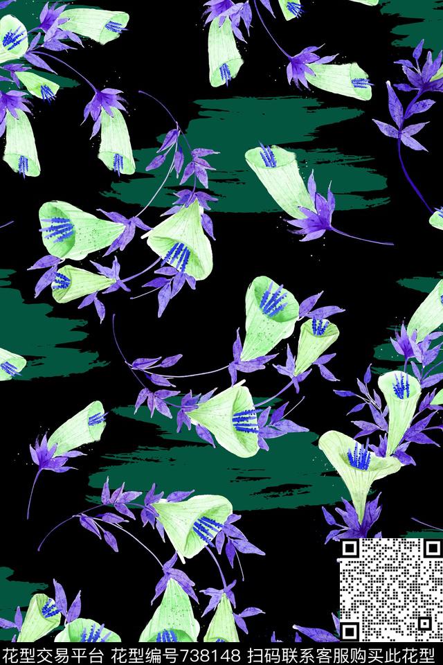 大花花朵花卉数码印花华亿平台下载（图片编号: 738148） - 瓦栏（Walan）