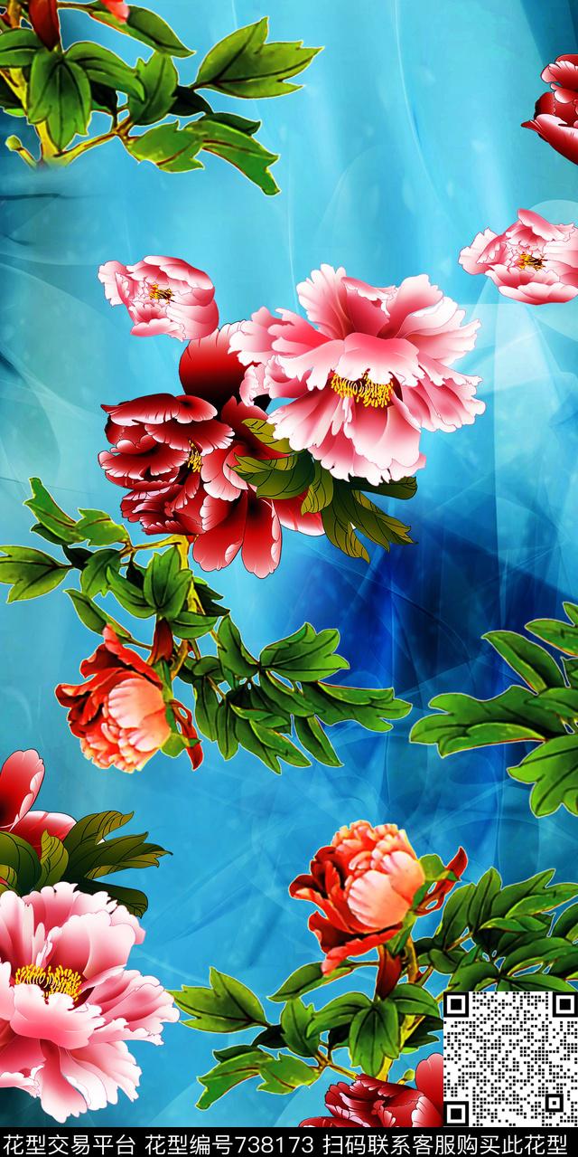 乱花大花花朵数码印花华亿平台下载（图片编号: 738173） - 瓦栏（Walan）