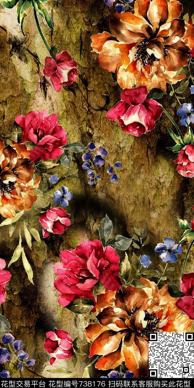 雏菊乱花花朵数码印花华亿平台下载（图片编号: 738176） - 瓦栏（Walan）