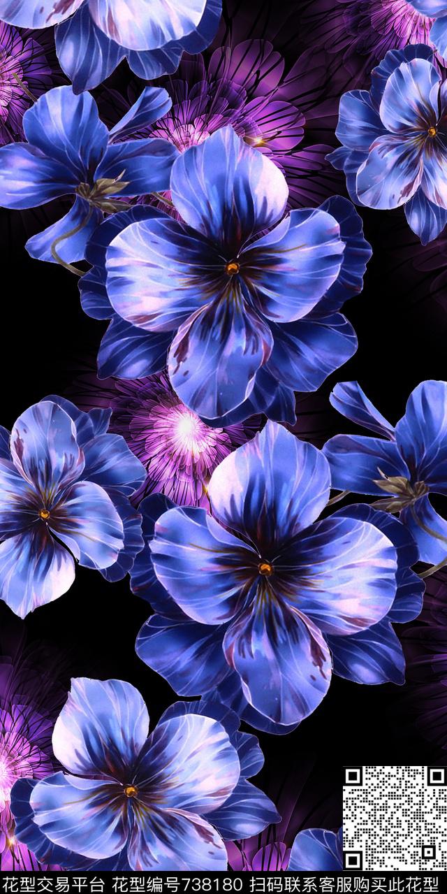 乱花大花花朵数码印花华亿平台下载（图片编号: 738180） - 瓦栏（Walan）