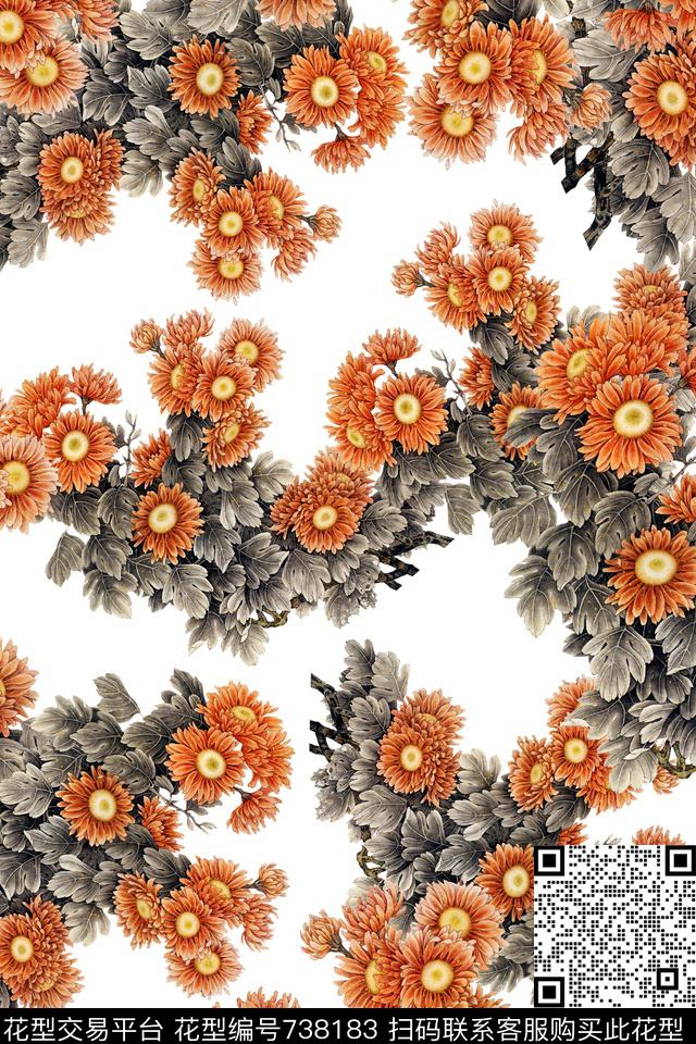 花卉数码印花华亿平台下载（图片编号: 738183） - 瓦栏（Walan）