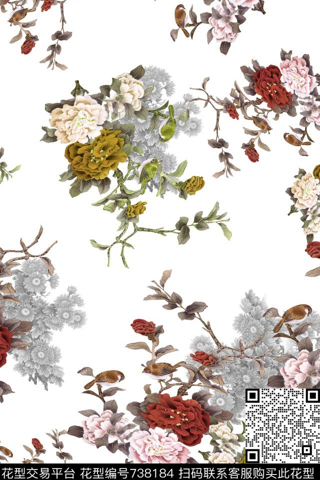 花卉数码印花华亿平台下载（图片编号: 738184） - 瓦栏（Walan）