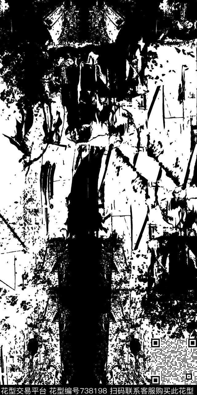 黑白几何抽象传统印花华亿平台下载（图片编号: 738198） - 瓦栏（Walan）