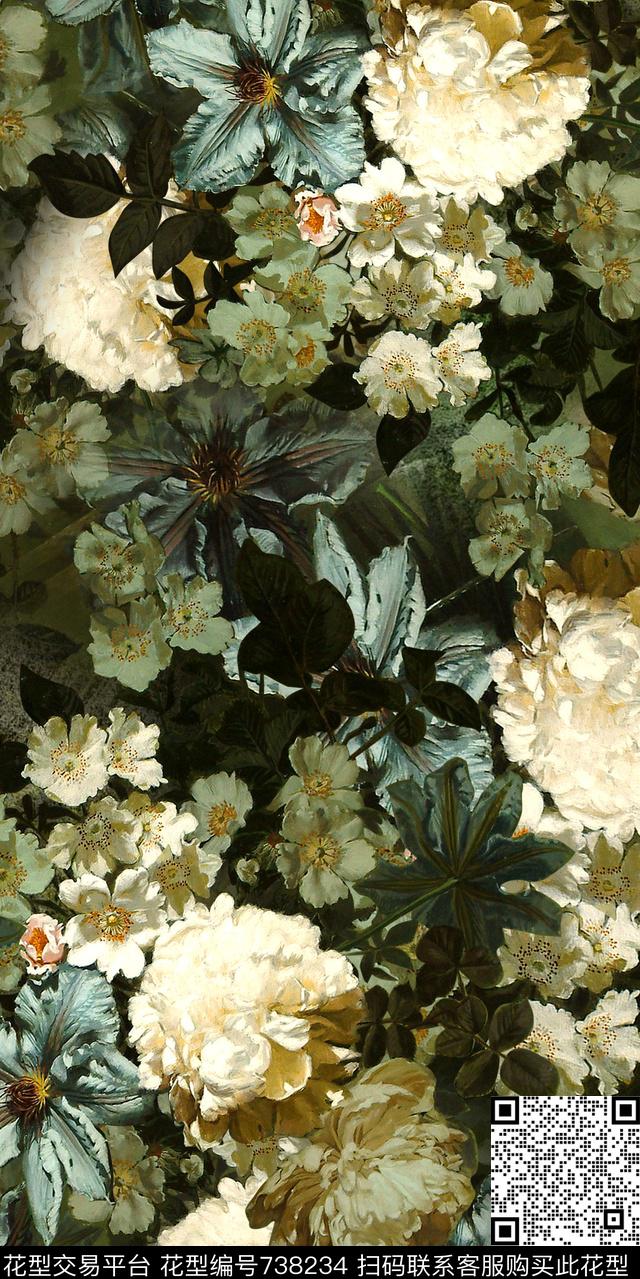 小碎花油画乱花数码印花华亿平台下载（图片编号: 738234） - 瓦栏（Walan）