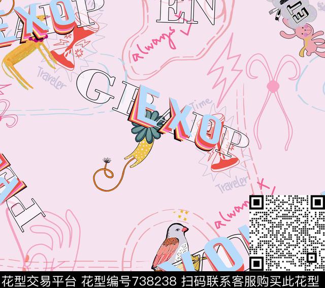 可爱字母卡通传统印花华亿平台下载（图片编号: 738238） - 瓦栏（Walan）