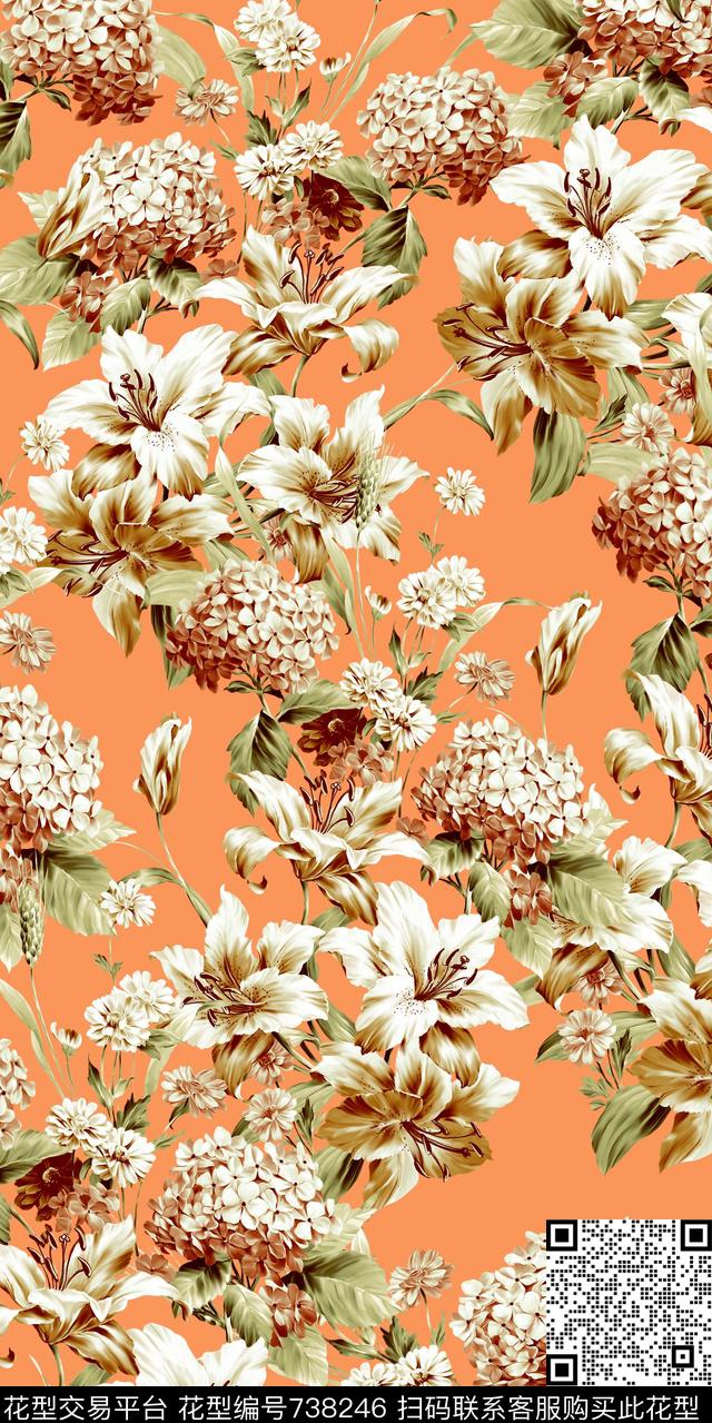 水墨花卉数码数码印花华亿平台下载（图片编号: 738246） - 瓦栏（Walan）