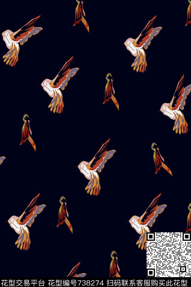 趣味昆虫鸟数码印花华亿平台下载（图片编号: 738274） - 瓦栏（Walan）