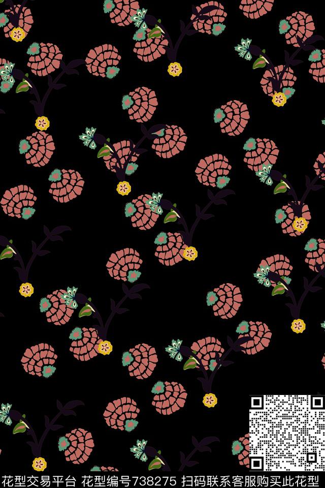 罂粟花莲花小碎花数码印花华亿平台下载（图片编号: 738275） - 瓦栏（Walan）