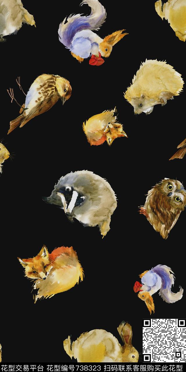 动物水彩兔子数码印花华亿平台下载（图片编号: 738323） - 瓦栏（Walan）