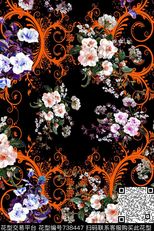 花朵花卉数码印花华亿平台下载（图片编号: 738447） - 瓦栏（Walan）