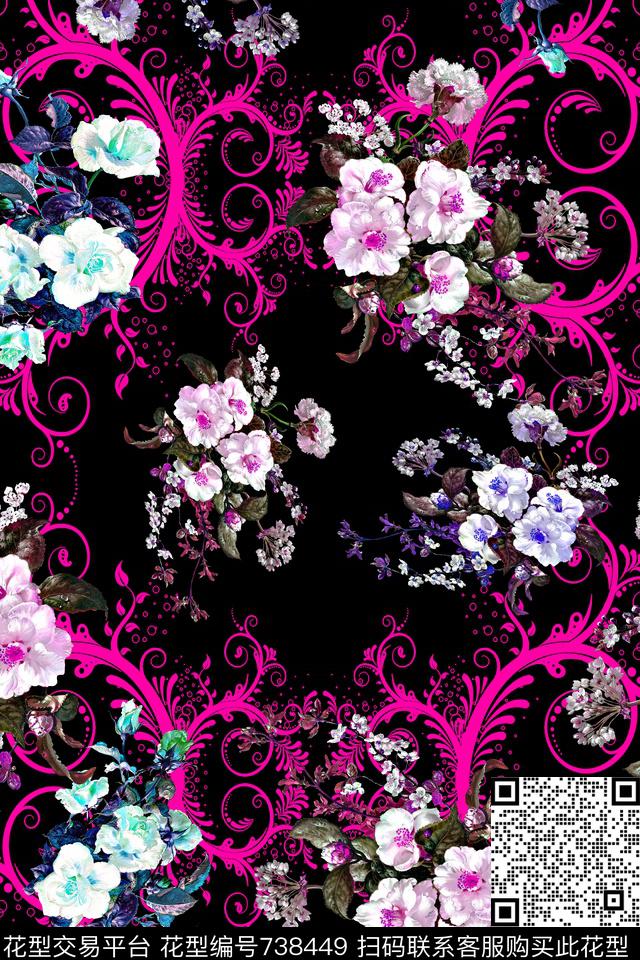 花朵花卉数码印花华亿平台下载（图片编号: 738449） - 瓦栏（Walan）