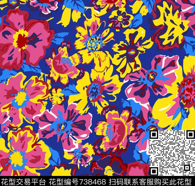 乱花大花花朵传统印花华亿平台下载（图片编号: 738468） - 瓦栏（Walan）