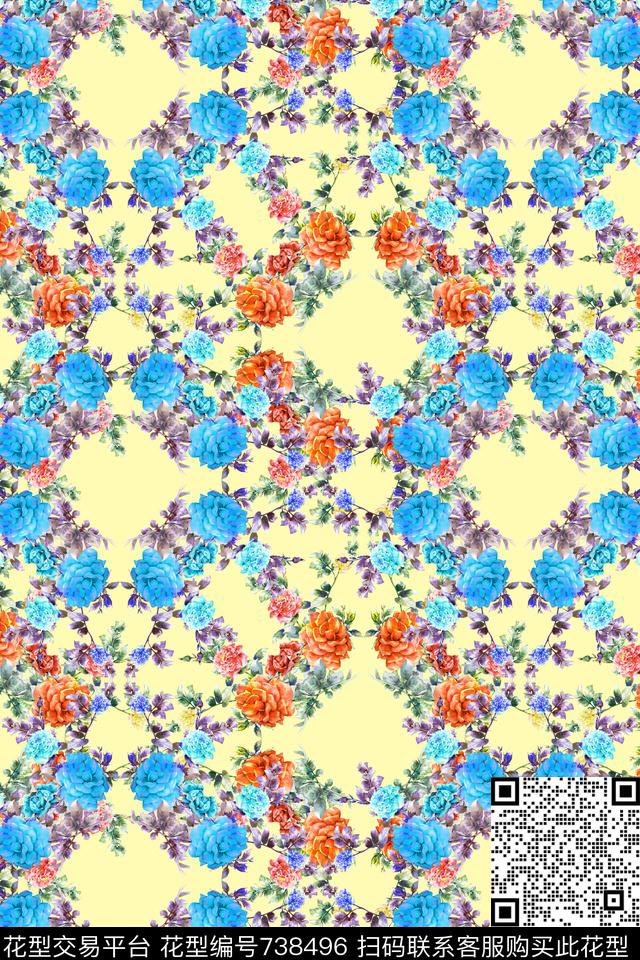 女装花鸟植物手绘花卉数码印花华亿平台下载（图片编号: 738496） - 瓦栏（Walan）