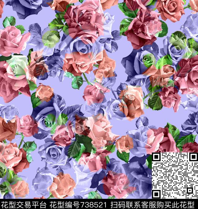 玫瑰花朵花卉数码印花华亿平台下载（图片编号: 738521） - 瓦栏（Walan）