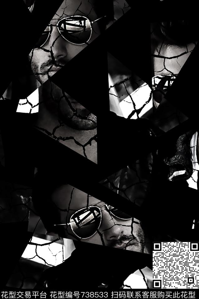 人物像几何拼块男装夹克华亿平台数码印花华亿平台下载（图片编号: 738533） - 瓦栏（Walan）