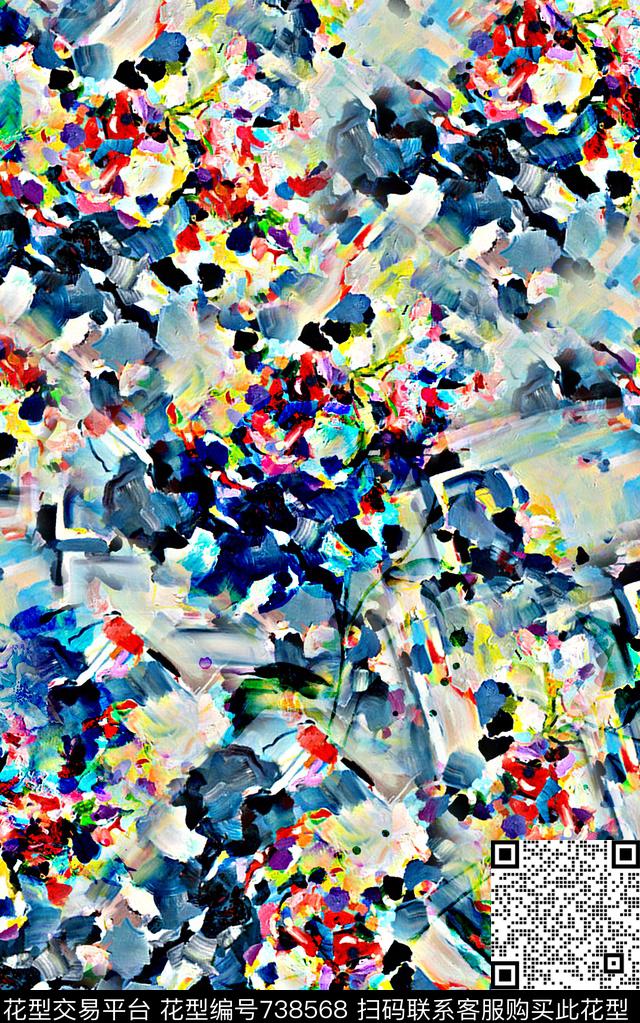 抽象手绘水彩画植物花卉数码印花是了女装裙子彩绘几何纹理印花春夏清爽民族风纹理印花数码印花华亿平台下载（图片编号: 738568） - 瓦栏（Walan）