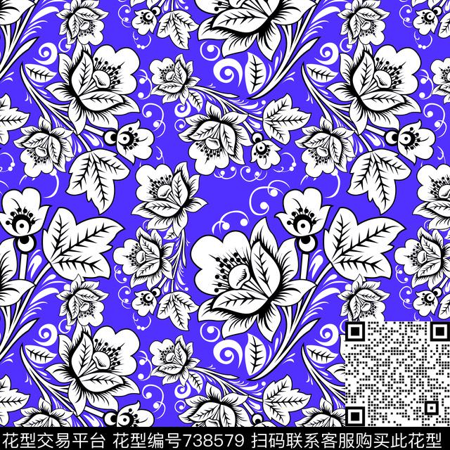 花卉小碎花花鸟传统印花华亿平台下载（图片编号: 738579） - 瓦栏（Walan）